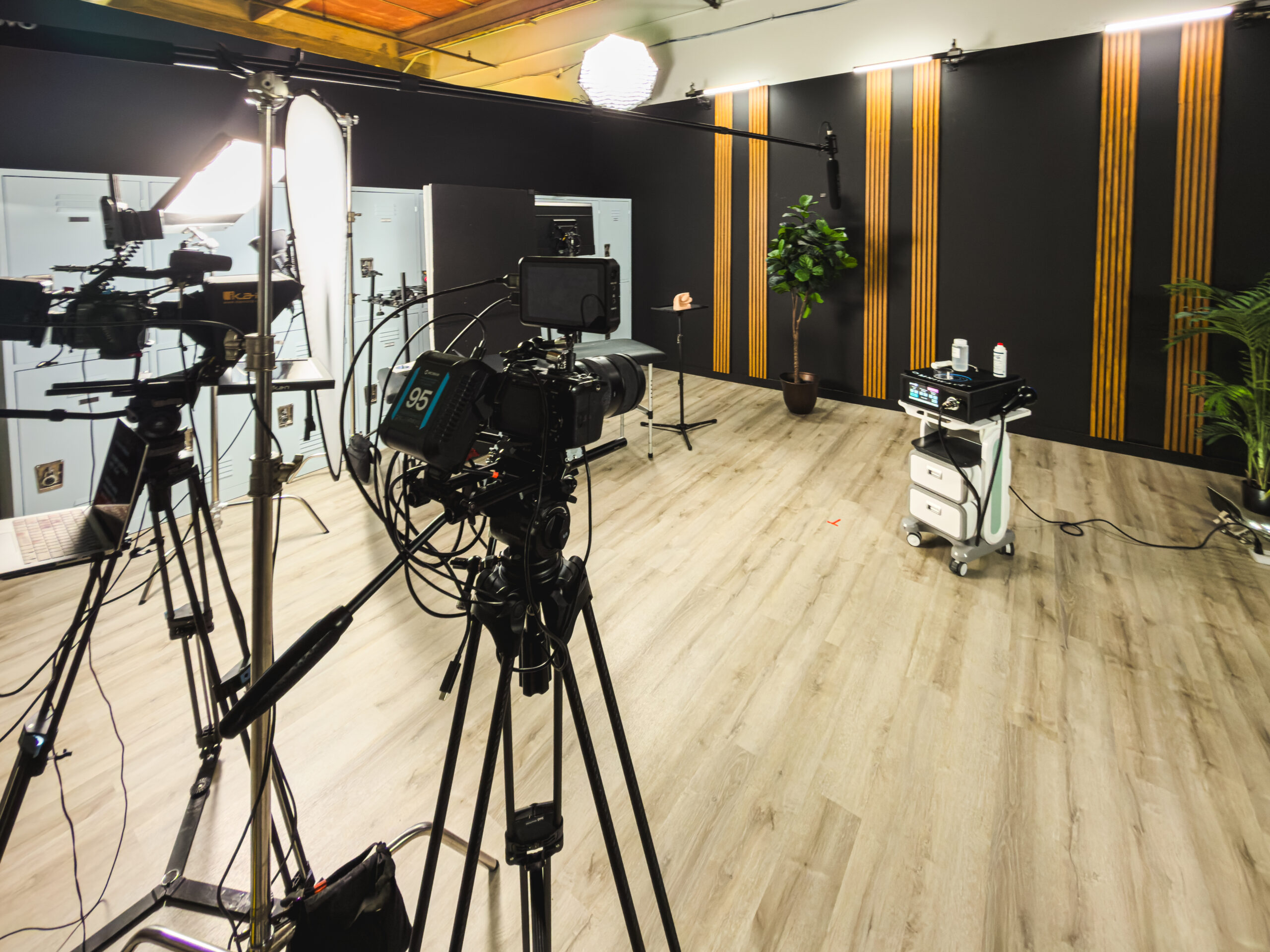 Cinema camera setup on studio floor